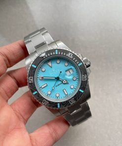 Replica Rolex Submariner Sandblasted DIWF Best Edition Carbon Bezel Tiffany Blue Dial Dial on SS Bracelet VR3135
