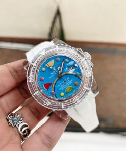 Replica Rolex Submariner Phantomlab Transparent 5GF Best Edition Blue Fruit Dial on White Rubber Strap VR3135