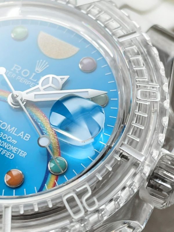 Replica Rolex Submariner Phantomlab Transparent 5GF Best Edition Blue Fruit Dial on White Rubber Strap VR3135 - Image 5