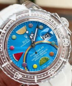 Alternative view of Replica Rolex Submariner Phantomlab Transparent 5GF Best Edition Blue Fruit Dial on White Rubber Strap VR3135
