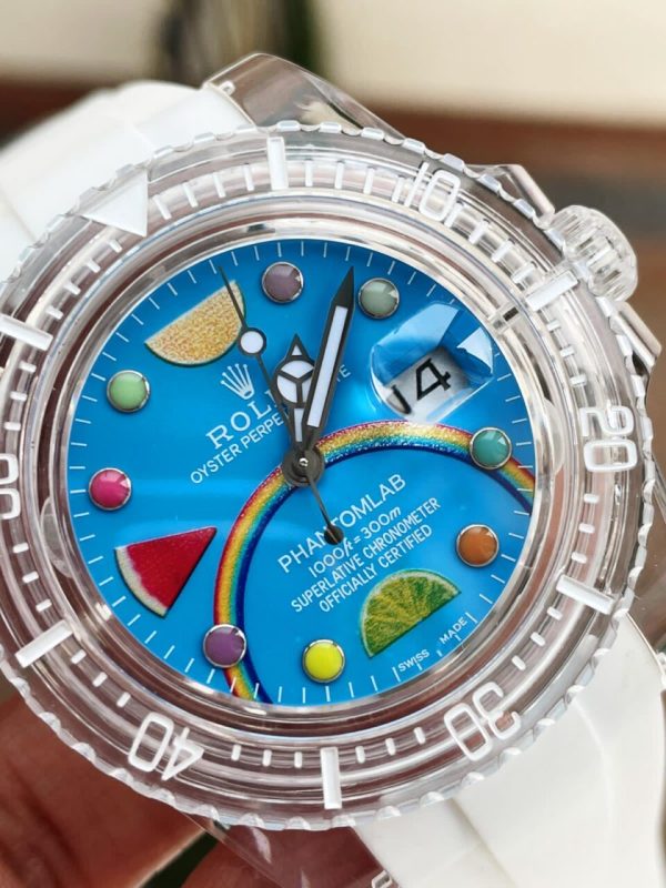 Replica Rolex Submariner Phantomlab Transparent 5GF Best Edition Blue Fruit Dial on White Rubber Strap VR3135 - Image 2
