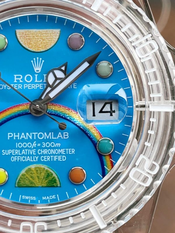 Replica Rolex Submariner Phantomlab Transparent 5GF Best Edition Blue Fruit Dial on White Rubber Strap VR3135 - Image 6