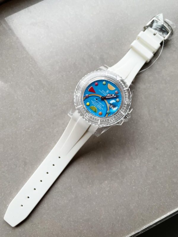 Replica Rolex Submariner Phantomlab Transparent 5GF Best Edition Blue Fruit Dial on White Rubber Strap VR3135 - Image 7