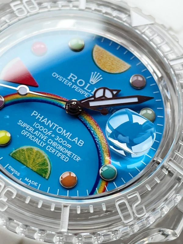Replica Rolex Submariner Phantomlab Transparent 5GF Best Edition Blue Fruit Dial on White Rubber Strap VR3135 - Image 4
