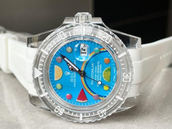 Replica Rolex Submariner Phantomlab Transparent 5GF Best Edition Blue Fruit Dial on White Rubber Strap VR3135 - Image 3